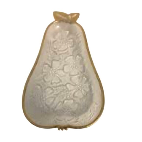 Vintage Hazel Atlas Glass Pear Shaped Candy/Nut Dish With Gold Rim 8" L 5" W 1" - Picture 1 of 5